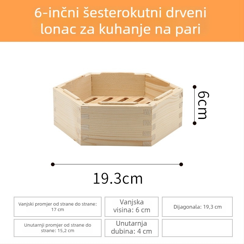 Drvena šesterokutna posuda za parenje za kućnu upotrebu, pogodna za dim sum i knedle na pari