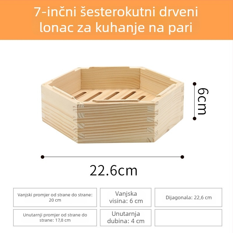 Drvena šesterokutna posuda za parenje za kućnu upotrebu, pogodna za dim sum i knedle na pari