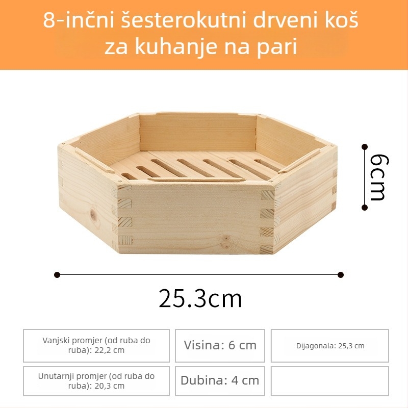 Drvena šesterokutna posuda za parenje za kućnu upotrebu, pogodna za dim sum i knedle na pari