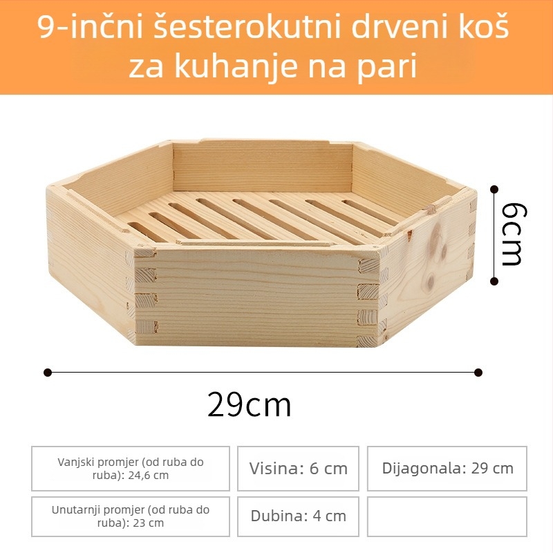 Drvena šesterokutna posuda za parenje za kućnu upotrebu, pogodna za dim sum i knedle na pari