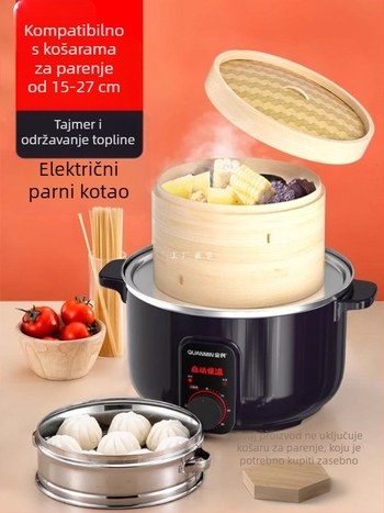 Nehrđajući čelični električni parni lonac za knedle i parane peciva, s jednim slojem, zaštita od presušivanja, tajmer, ojačana konstrukcija, komercijalna upotreba.