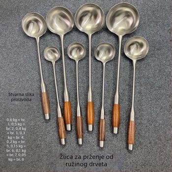 Žlica od nehrđajućeg čelika s drškom od rosewooda – duga drška, višenamjenska špahtuľa/žlica za wok, juhu i kašu