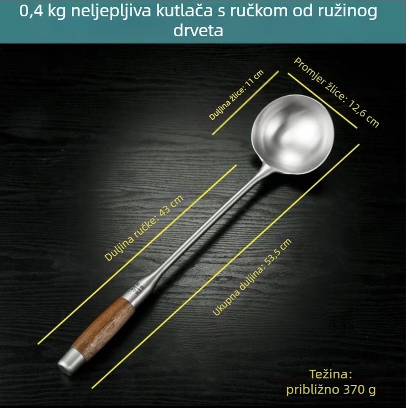 Žlica od nehrđajućeg čelika s drškom od rosewooda – duga drška, višenamjenska špahtuľa/žlica za wok, juhu i kašu