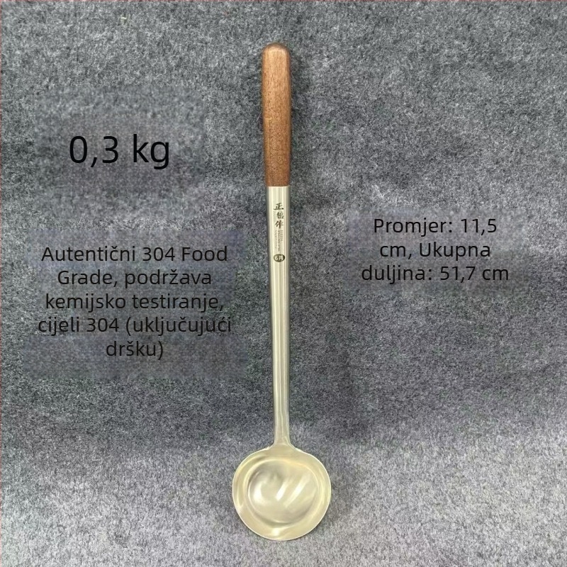 Žlica od nehrđajućeg čelika s drškom od rosewooda – duga drška, višenamjenska špahtuľa/žlica za wok, juhu i kašu