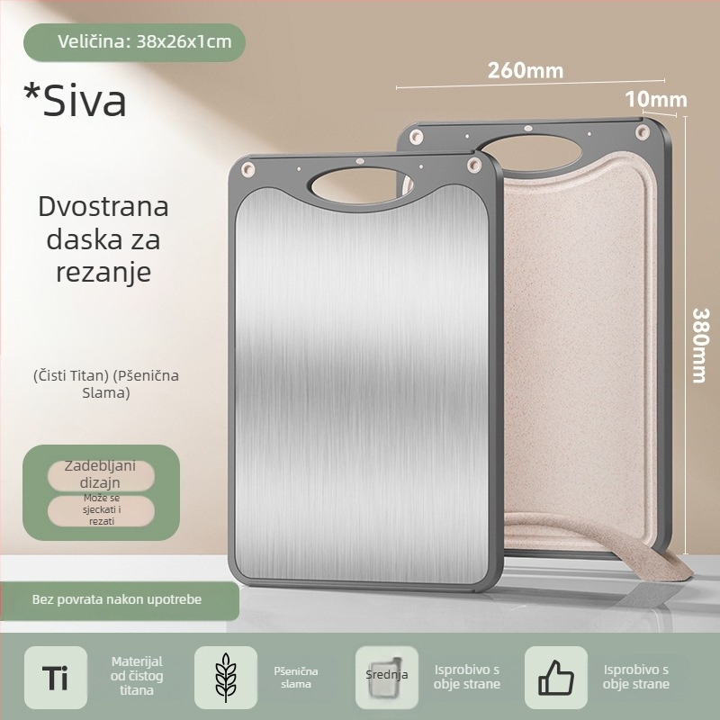 Dvostrana daska za rezanje od nehrđajućeg čelika, antibakterijska, otporna na plijesan, kućna kuhinjska daska