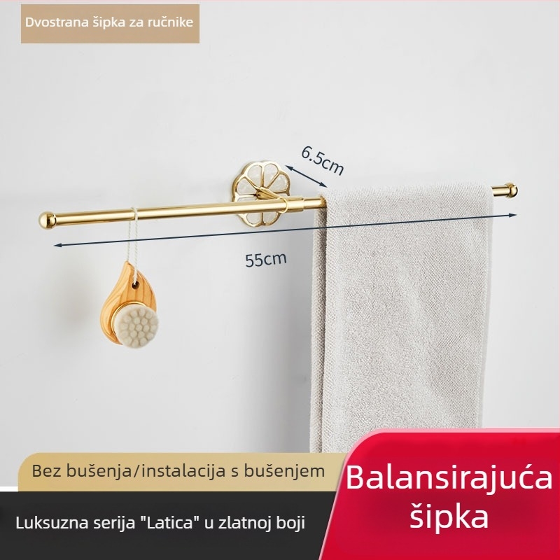 Moderna set za kupaonicu: držač za ručnike i polica za pohranu od nehrđajućeg čelika s elektroplakiranim završetkom, nosivost 20 kg