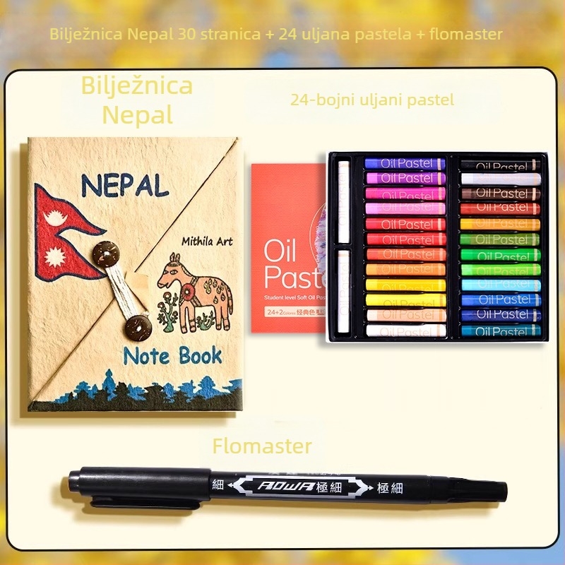 Nepalski ručno izrađeni DIY materijalni paket i ručno oslikana bilježnica za djevojke, retro uredski pribor