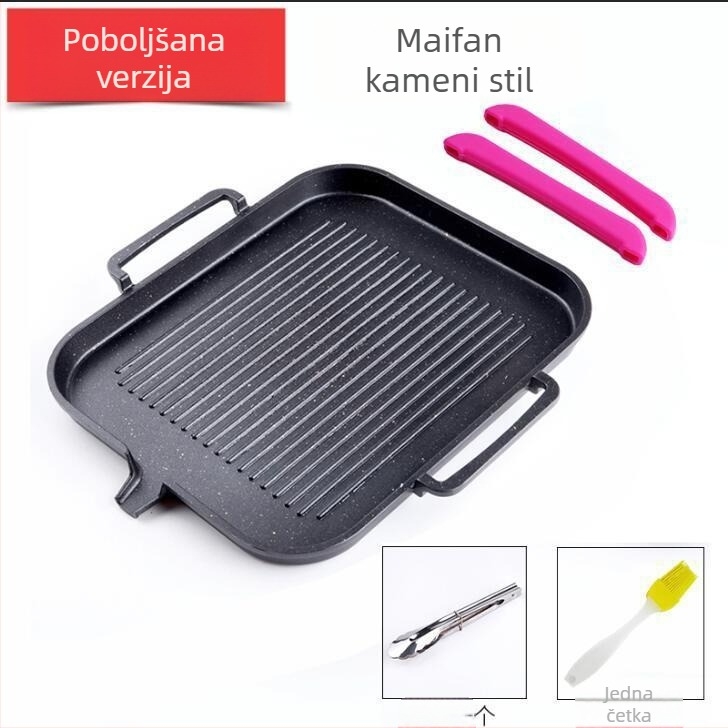 Električna tava za roštilj u Korejskom stilu s Maifan kamenjem, crna, non-stick, bez dimljenja, kućno roštiljanje Teppanyaki