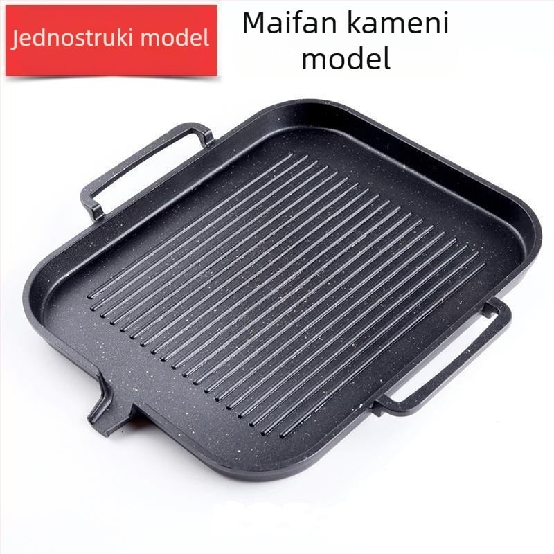 Električna tava za roštilj u Korejskom stilu s Maifan kamenjem, crna, non-stick, bez dimljenja, kućno roštiljanje Teppanyaki