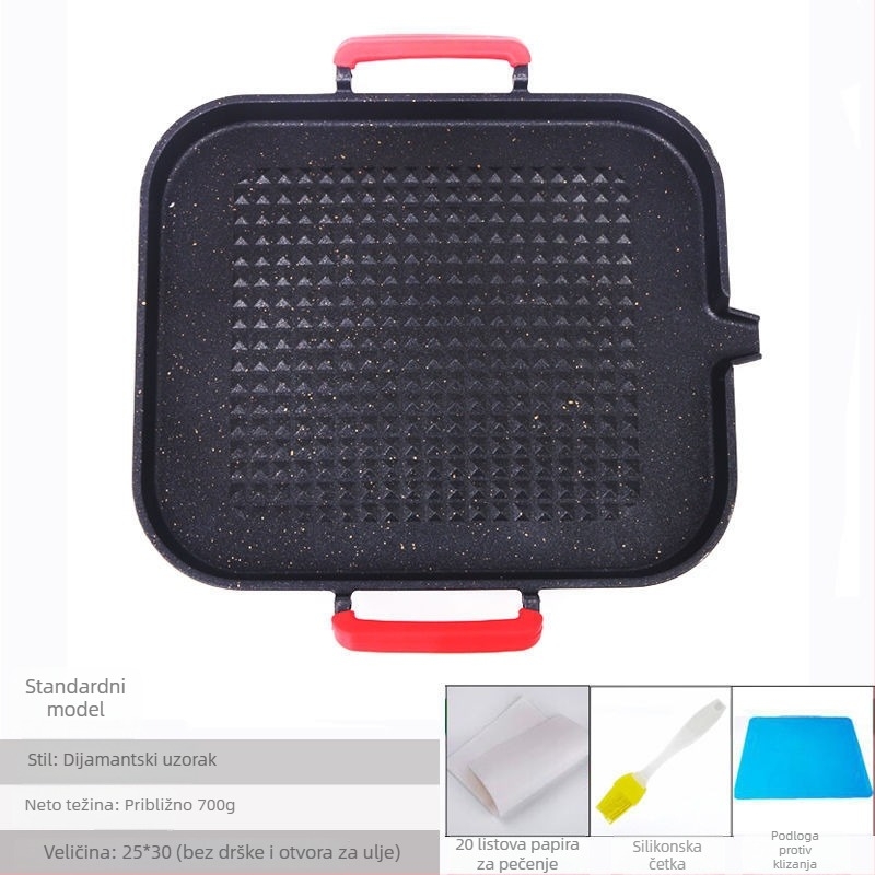 Električna tava za roštilj u Korejskom stilu s Maifan kamenjem, crna, non-stick, bez dimljenja, kućno roštiljanje Teppanyaki