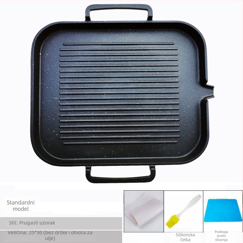 Električna tava za roštilj u Korejskom stilu s Maifan kamenjem, crna, non-stick, bez dimljenja, kućno roštiljanje Teppanyaki