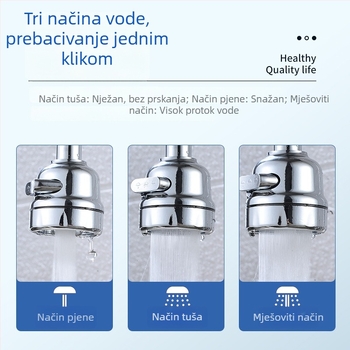 Kuhinjski faucet s zaštitom od prskanja, produženi izljev, povećani tlak, 360° okret, jednoručni upravljač