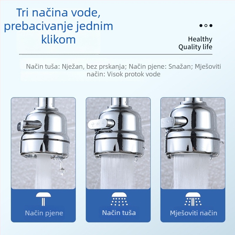 Kuhinjski faucet s zaštitom od prskanja, produženi izljev, povećani tlak, 360° okret, jednoručni upravljač