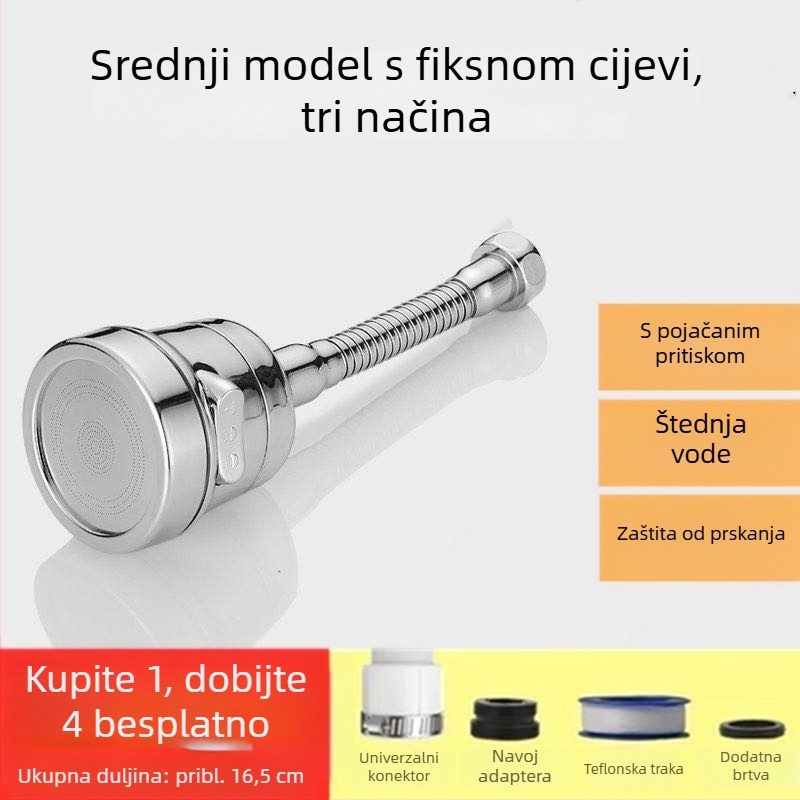 Kuhinjski faucet s zaštitom od prskanja, produženi izljev, povećani tlak, 360° okret, jednoručni upravljač