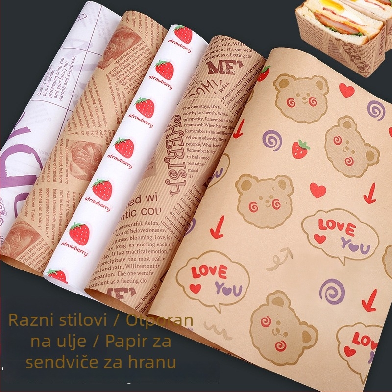Papir otporan na masnoću za podlogu, papir za tepsiju, jednokratni papir za pečenje burgera i sendviča