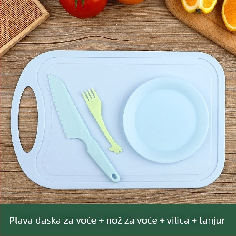 Siguran plastični set dječjih noževa za voće i daska za rezanje za predškolsko doba