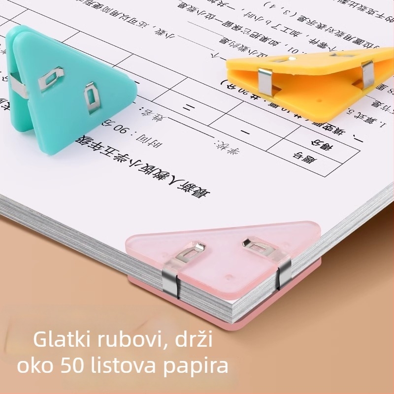 Trokutni PP klip za bilješke i dokumente, akrilni klip za pohranu testnih listova, bočni kutni klip protiv uvijanja