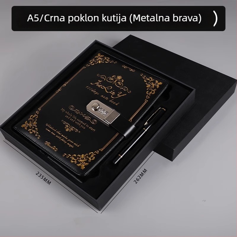 Vintage bilježnica s zaključavanjem, debela, minimalistički dnevnik za studente za putovanja