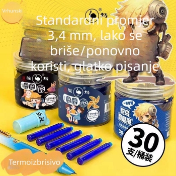 Ostrich termalno izbrisive patrone za naliv pero za osnovnoškolce, 3,4 kristalno plava, lako izbrisiva tinta za vježbanje pisanja