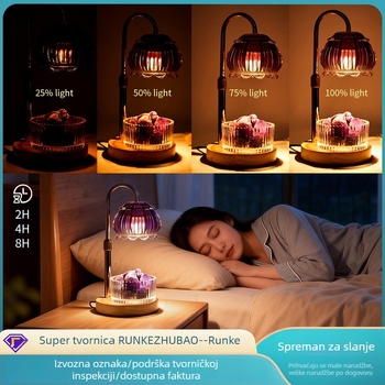 Lampa za taljenje voska sa tajmerom, prirodni difuzor mirisa od kamena, bez plamena, aromalampa s drvenom bazom i kristalnim elementom, ambijentalna noćna svjetiljka