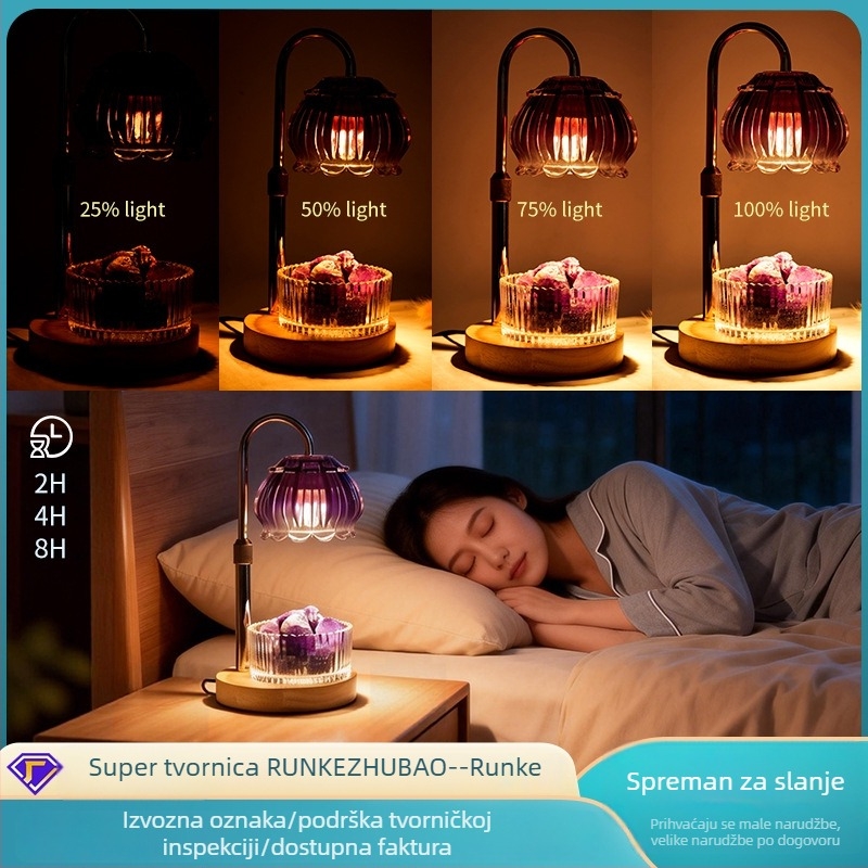 Lampa za taljenje voska sa tajmerom, prirodni difuzor mirisa od kamena, bez plamena, aromalampa s drvenom bazom i kristalnim elementom, ambijentalna noćna svjetiljka
