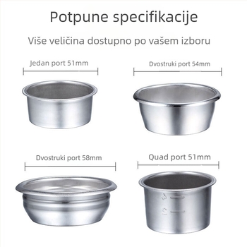 Ručni filter za kavu od 304 nehrđajućeg čelika, šalica za filtriranje, kompatibilne veličine 51/54/58 mm, za jednu ili dvostruku dozu