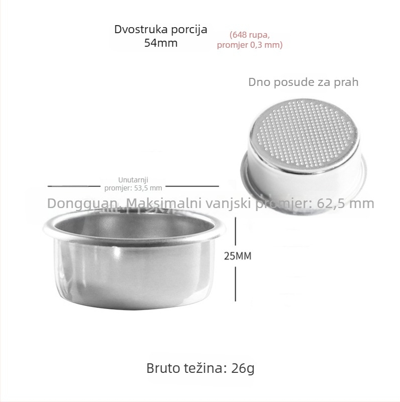 Ručni filter za kavu od 304 nehrđajućeg čelika, šalica za filtriranje, kompatibilne veličine 51/54/58 mm, za jednu ili dvostruku dozu