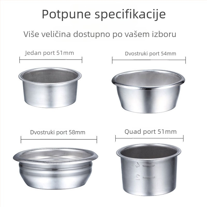 Ručni filter za kavu od 304 nehrđajućeg čelika, šalica za filtriranje, kompatibilne veličine 51/54/58 mm, za jednu ili dvostruku dozu