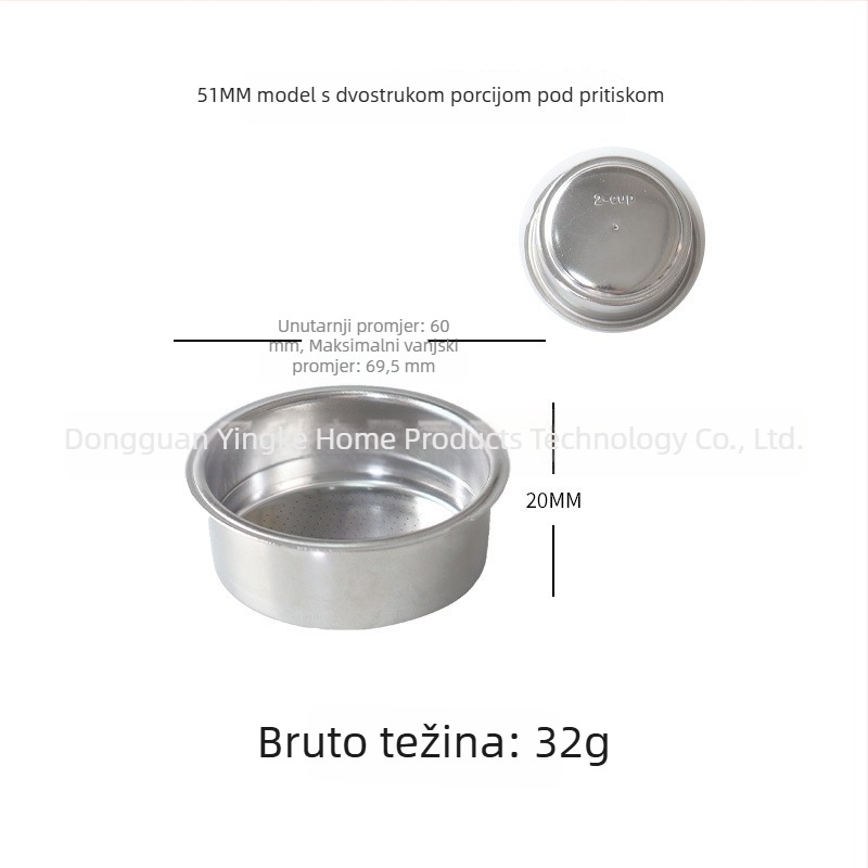 Ručni filter za kavu od 304 nehrđajućeg čelika, šalica za filtriranje, kompatibilne veličine 51/54/58 mm, za jednu ili dvostruku dozu