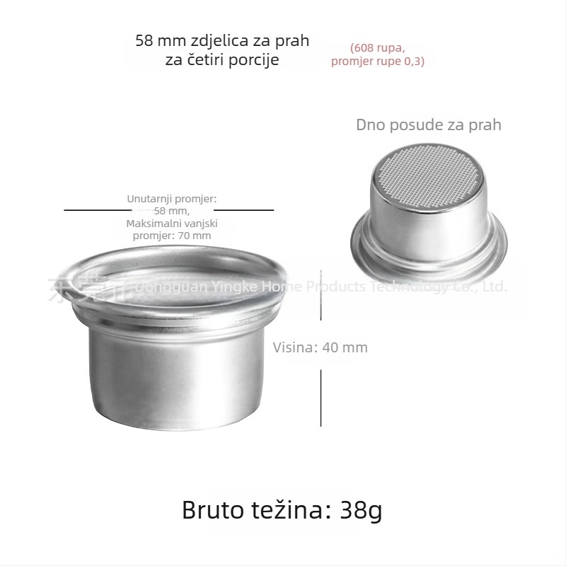 Ručni filter za kavu od 304 nehrđajućeg čelika, šalica za filtriranje, kompatibilne veličine 51/54/58 mm, za jednu ili dvostruku dozu