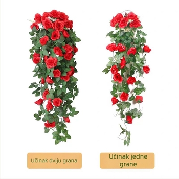 Umjetna ruža i pothos na zidnoj vješalici, dekor za dnevni boravak, umjetni cvjetni vijenci i viseća biljka pauk.