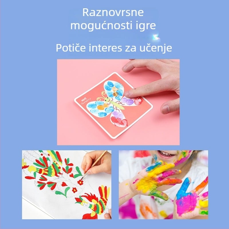 Dječji gouache set boja, perive, 60 ml, 12 boja, crtanje prstima