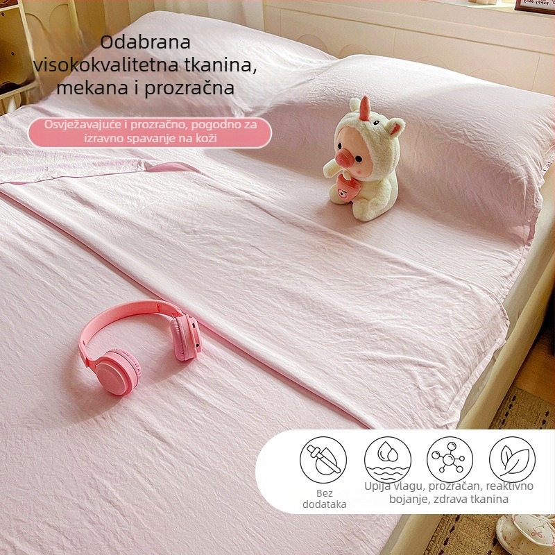 Higijenski hotelski set od pamuka za putovanja, četverodijelni: plahta, navlaka za deku i navlake za jastuke; prijenosno za poslovna putovanja i vlak spavaonice