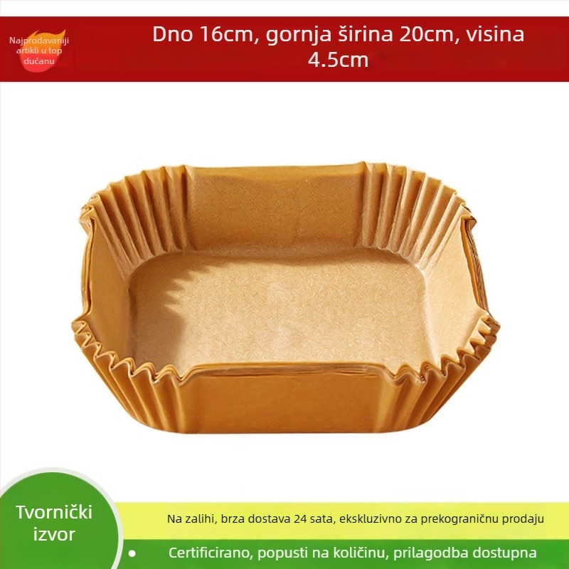 Papir za pečenje za air fryer, jednokratna upotreba, kvadratni i kružni oblici, otporan na visoke temperature, prehrambena kvaliteta