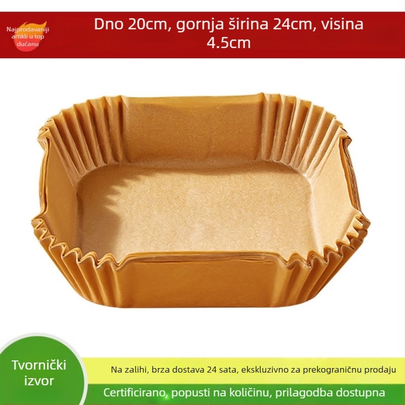 Papir za pečenje za air fryer, jednokratna upotreba, kvadratni i kružni oblici, otporan na visoke temperature, prehrambena kvaliteta