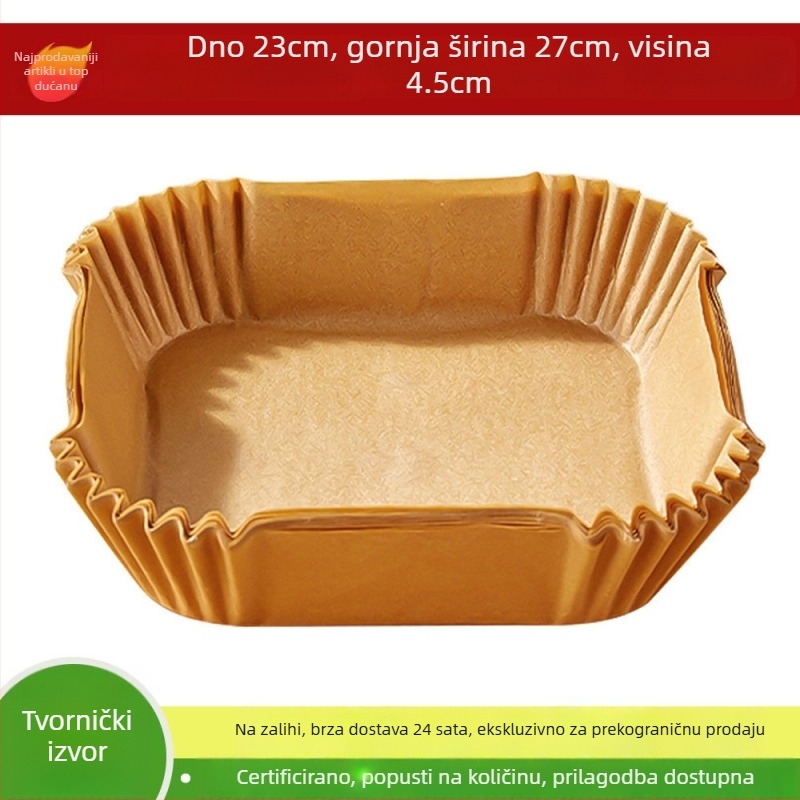 Papir za pečenje za air fryer, jednokratna upotreba, kvadratni i kružni oblici, otporan na visoke temperature, prehrambena kvaliteta