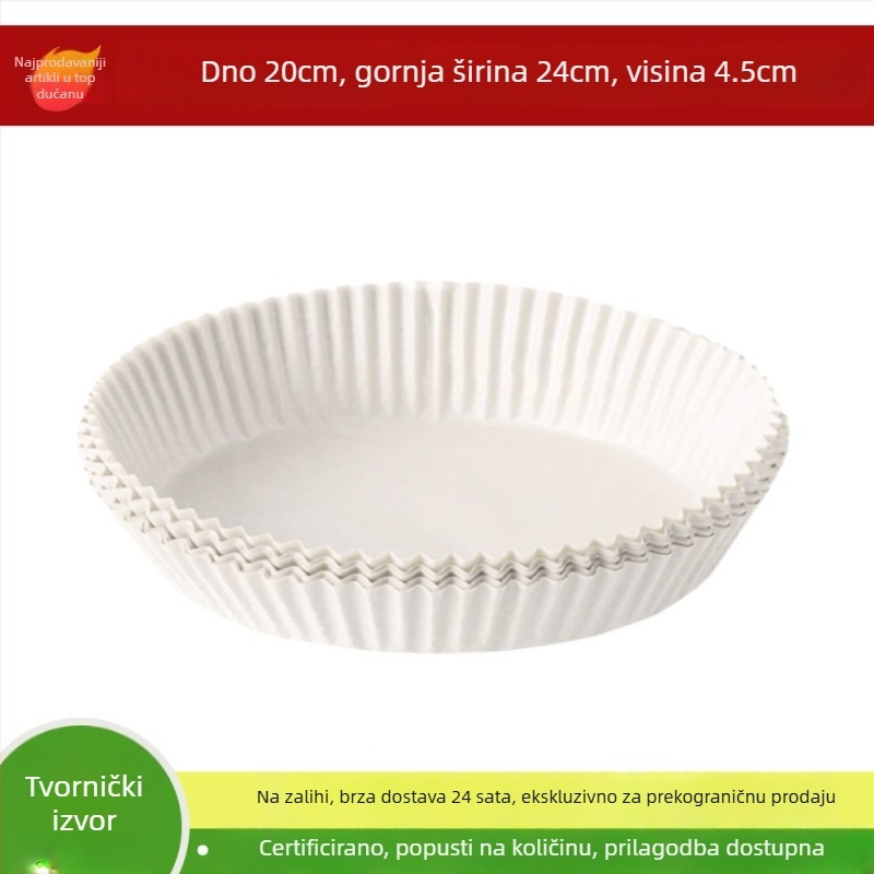 Papir za pečenje za air fryer, jednokratna upotreba, kvadratni i kružni oblici, otporan na visoke temperature, prehrambena kvaliteta