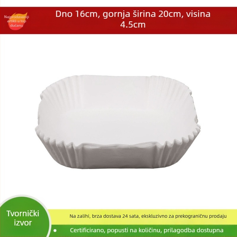 Papir za pečenje za air fryer, jednokratna upotreba, kvadratni i kružni oblici, otporan na visoke temperature, prehrambena kvaliteta