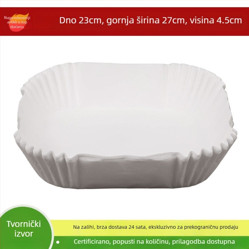 Papir za pečenje za air fryer, jednokratna upotreba, kvadratni i kružni oblici, otporan na visoke temperature, prehrambena kvaliteta