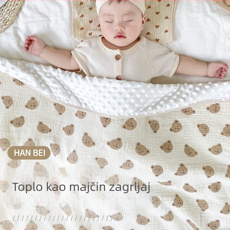 Hanbei dječja ljetna deka, lagana pamučna gazasta deka s motivom crtića, 100 x 110 cm