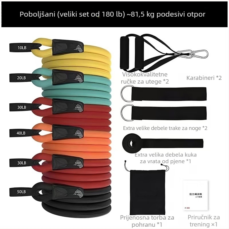 11-dijelni set latex otpornih užadi s nosivosti 150 lb, višenamjensko fitness elastično uže