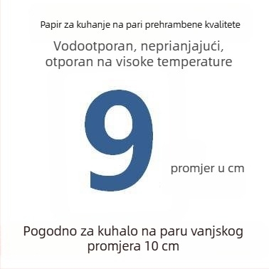 Jednokratni perforirani papir za parenje s premazom silikonskog ulja, neprijanjajući, prehrambene kvalitete, 9–65 cm