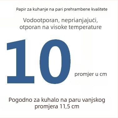 Jednokratni perforirani papir za parenje s premazom silikonskog ulja, neprijanjajući, prehrambene kvalitete, 9–65 cm