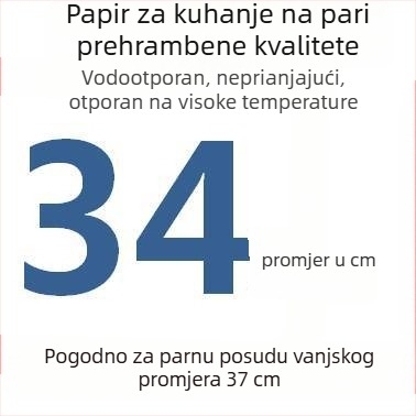 Jednokratni perforirani papir za parenje s premazom silikonskog ulja, neprijanjajući, prehrambene kvalitete, 9–65 cm