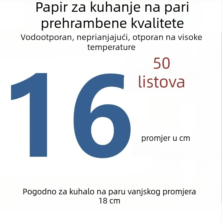 Jednokratni perforirani papir za parenje s premazom silikonskog ulja, neprijanjajući, prehrambene kvalitete, 9–65 cm