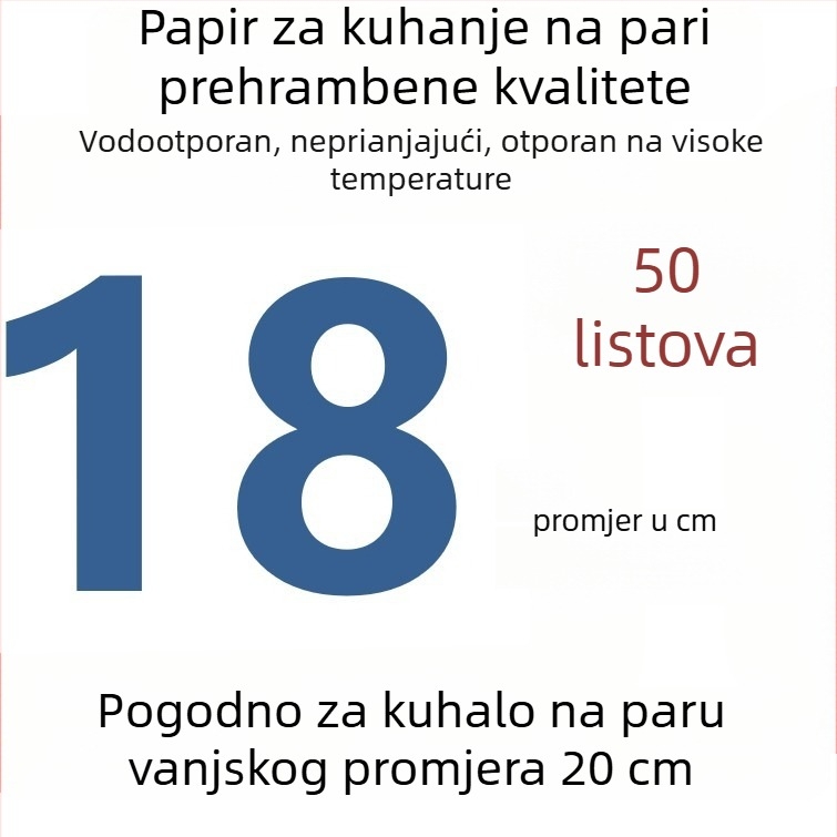 Jednokratni perforirani papir za parenje s premazom silikonskog ulja, neprijanjajući, prehrambene kvalitete, 9–65 cm