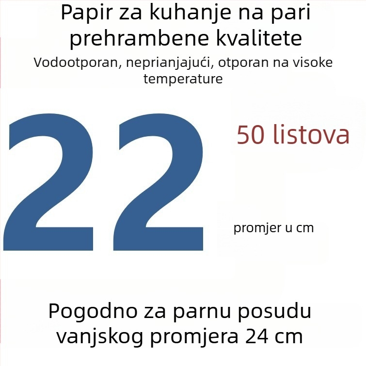 Jednokratni perforirani papir za parenje s premazom silikonskog ulja, neprijanjajući, prehrambene kvalitete, 9–65 cm