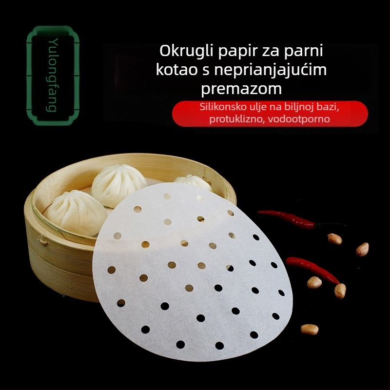 Jednokratni perforirani papir za parenje s premazom silikonskog ulja, neprijanjajući, prehrambene kvalitete, 9–65 cm