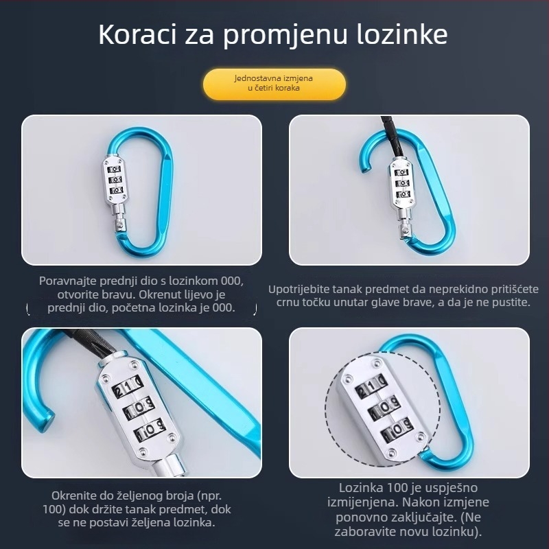 Mehanički kombinirani zaključivač za ormariće, kacigu električnog bicikla i košaru za bicikl