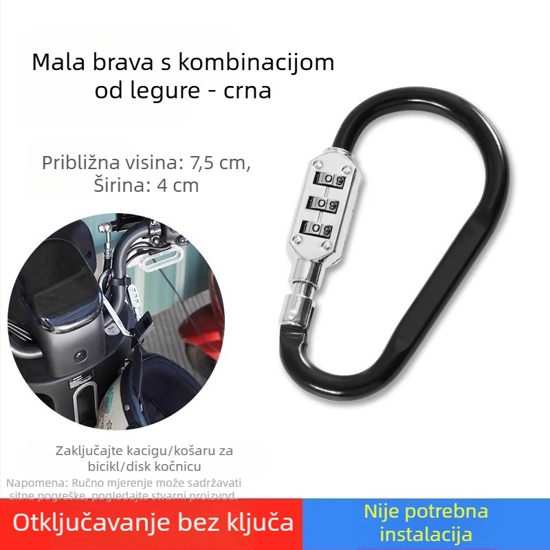 Mehanički kombinirani zaključivač za ormariće, kacigu električnog bicikla i košaru za bicikl
